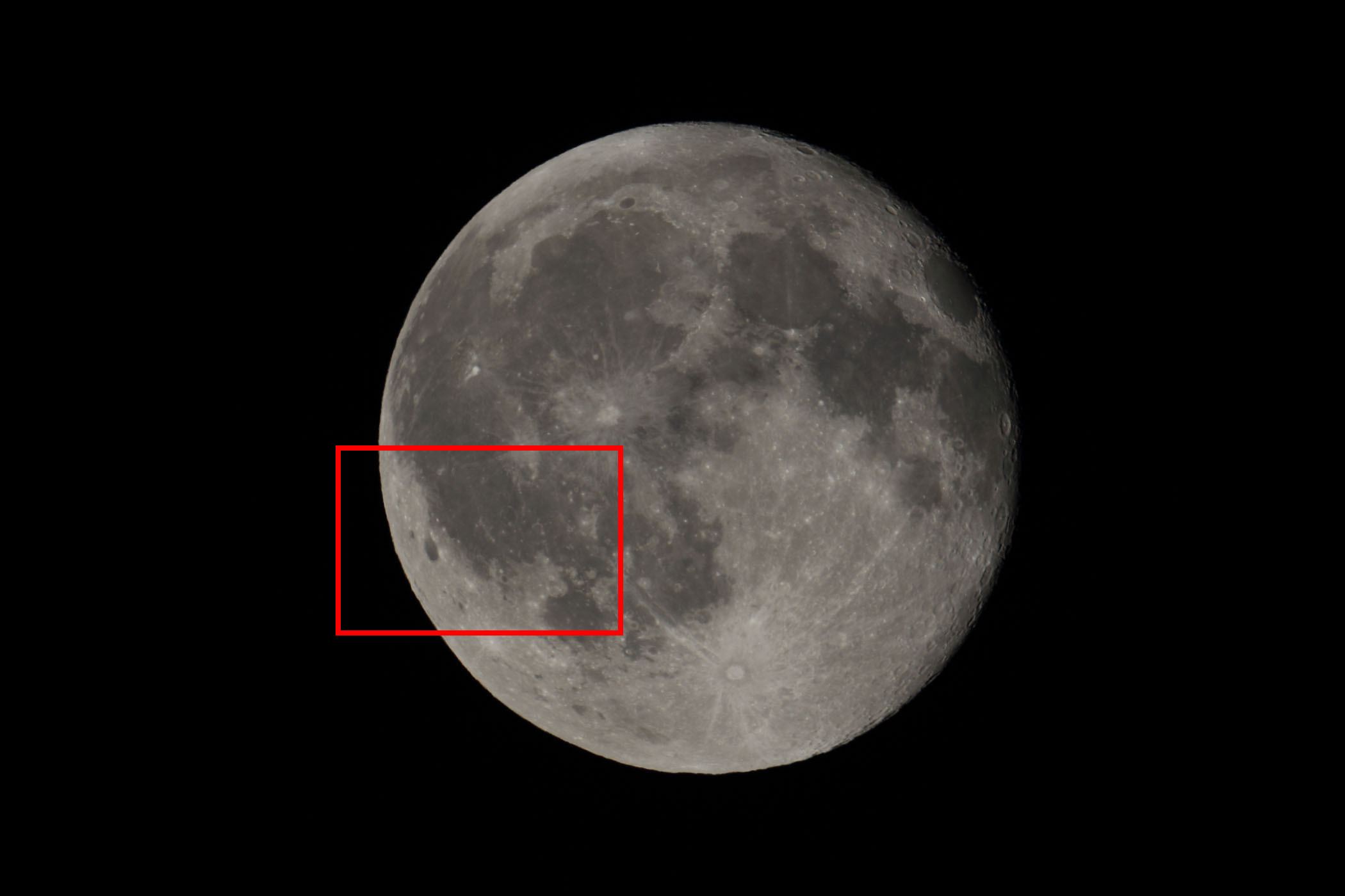 『月（月齢16.4）グリマルディ・リッチオリ付近の位置』(2023年4月7日)