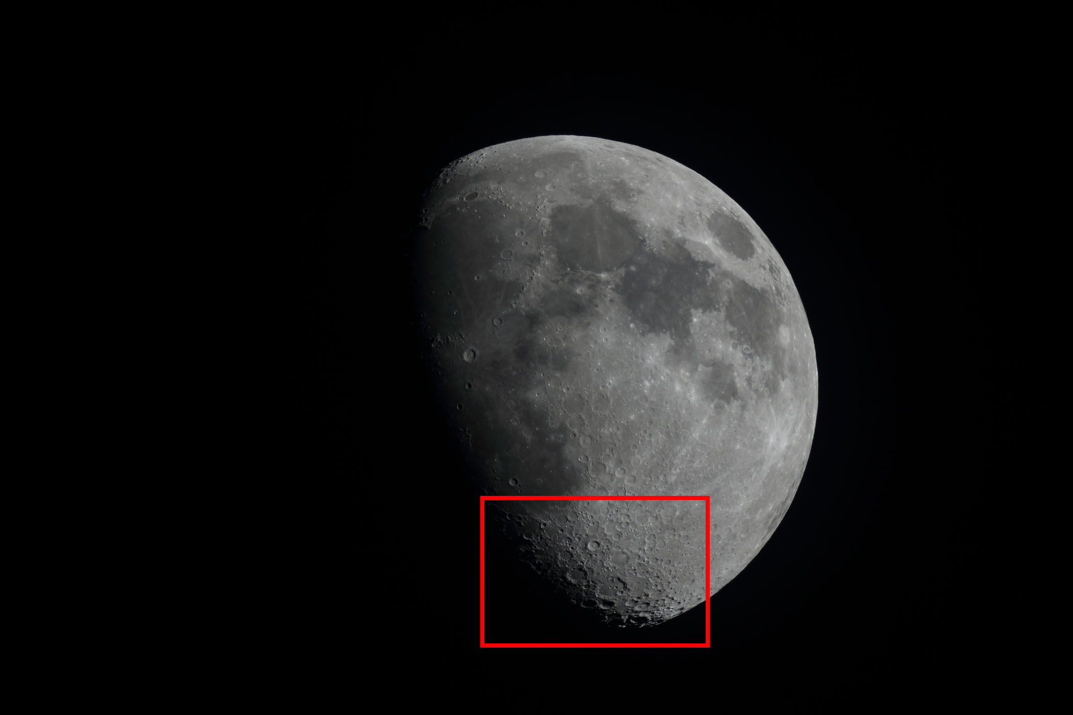 『月（月齢10.3）ティコ・クラビウス付近の位置』(2023年4月30日)