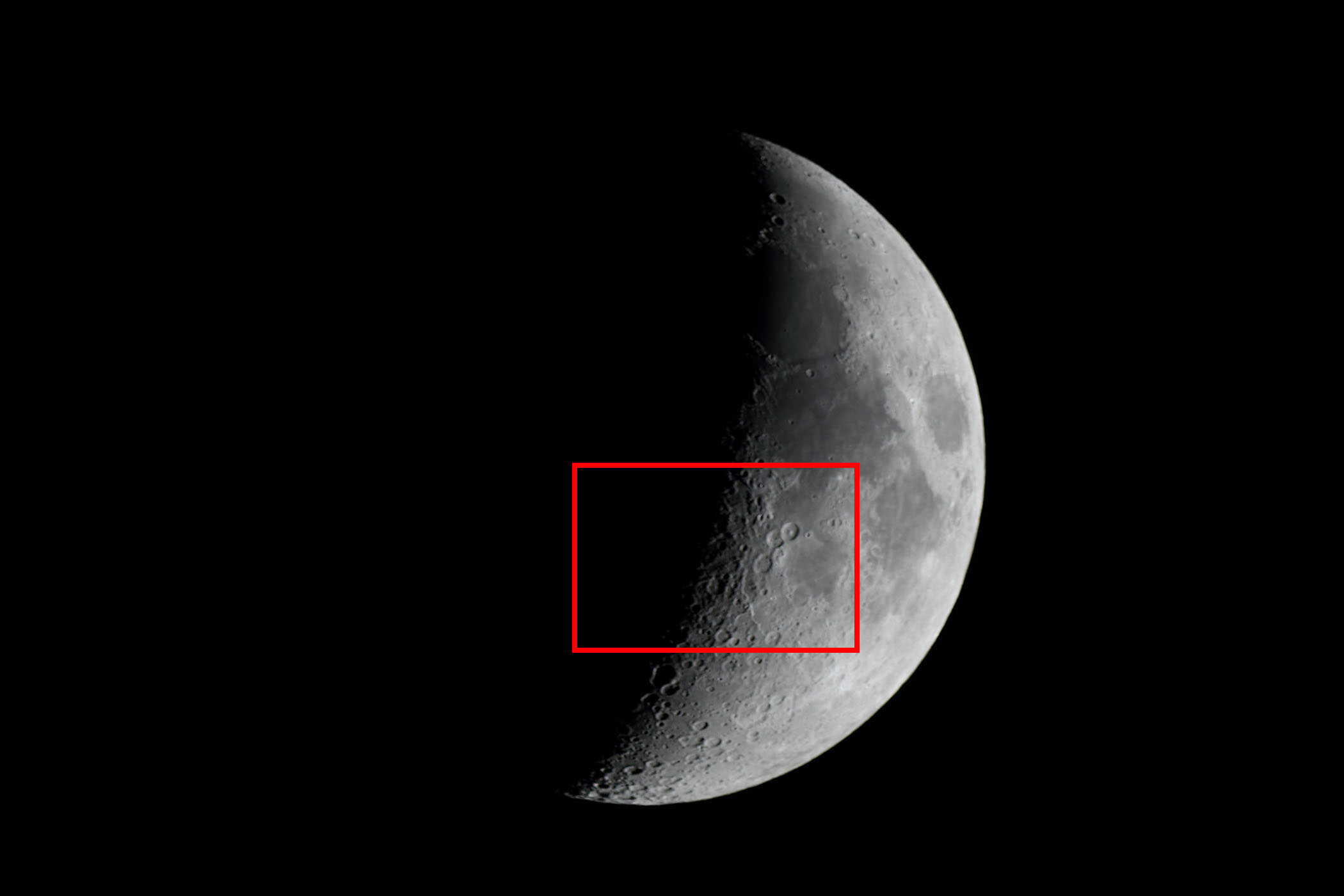 『月(月齢6.0)キリルス・神酒の海付近』(2026年2月23日)