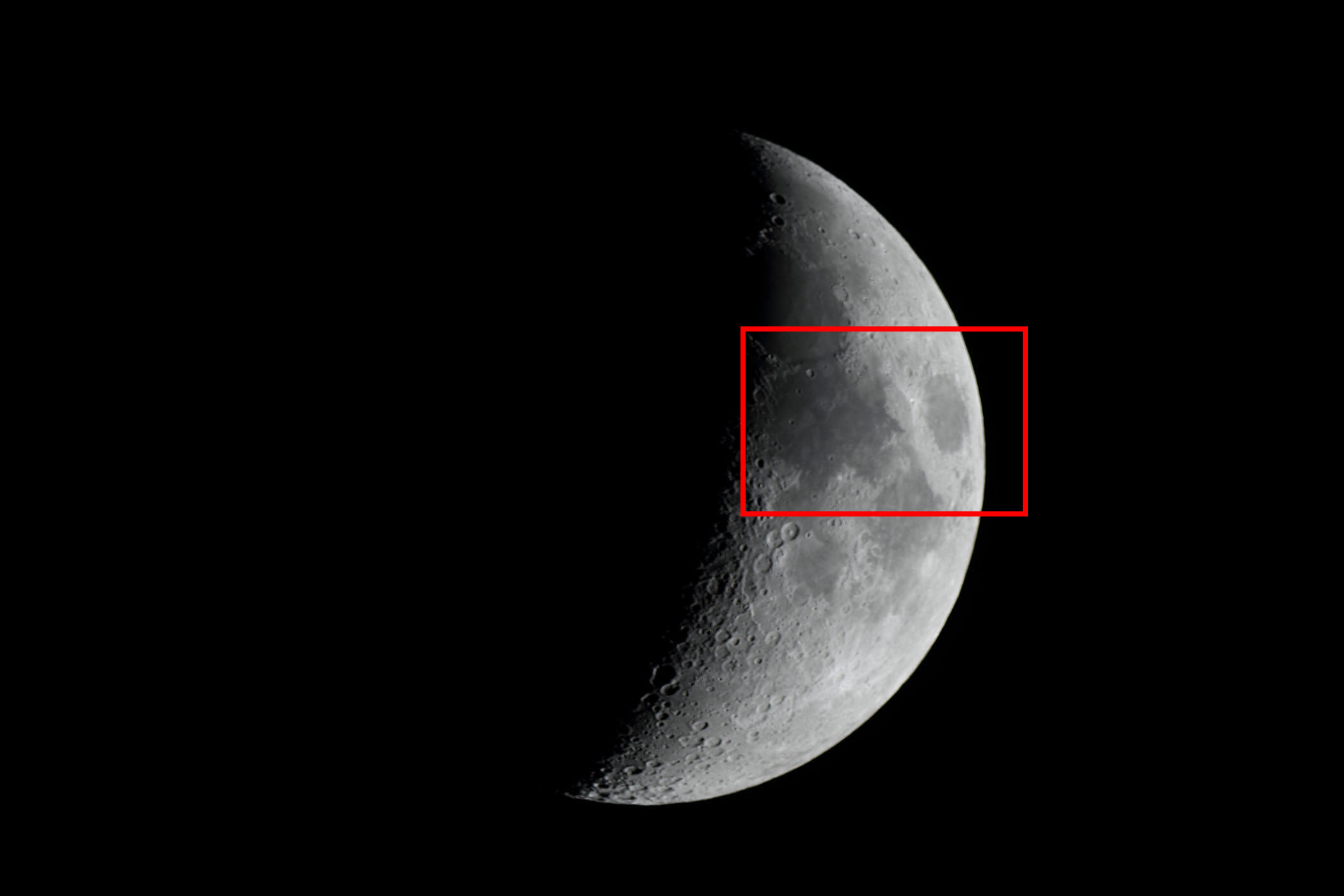 『月(月齢6.0)静かの海・危機の海付近』(2026年2月23日)